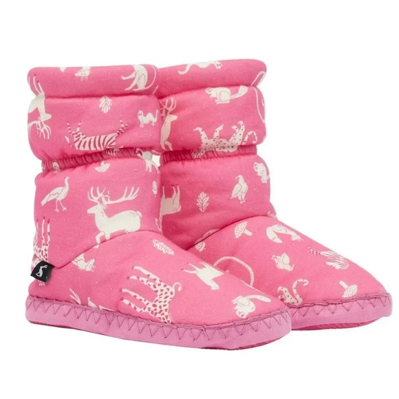 Joules Girls pink animal print Padabout Slipper Sock size xlarge 4-5 - Picture 1 of 8